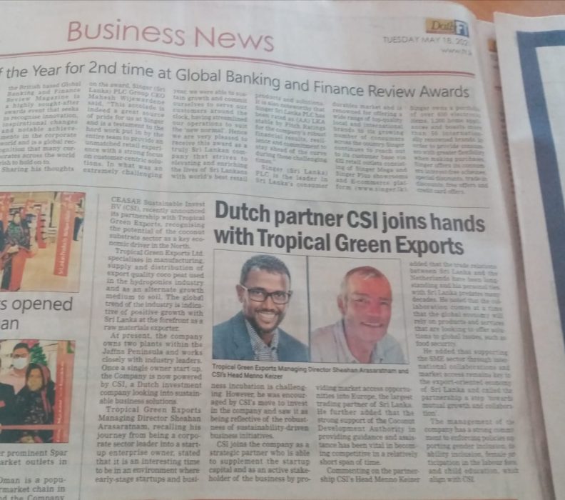 Dutch partner CSI joins hands with Tropical Green Exports